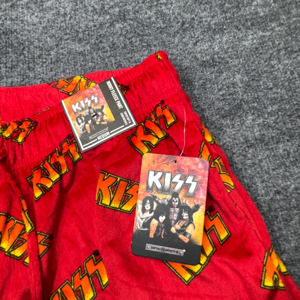KISS Minky Fleece Pajama Pants Mens Medium Red Band Logo Sleepwear Lounge Rock